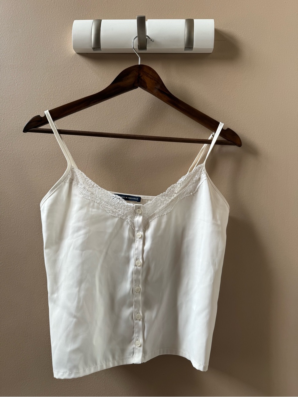 Brandy Melville White Lace-Trim Button Front Cami